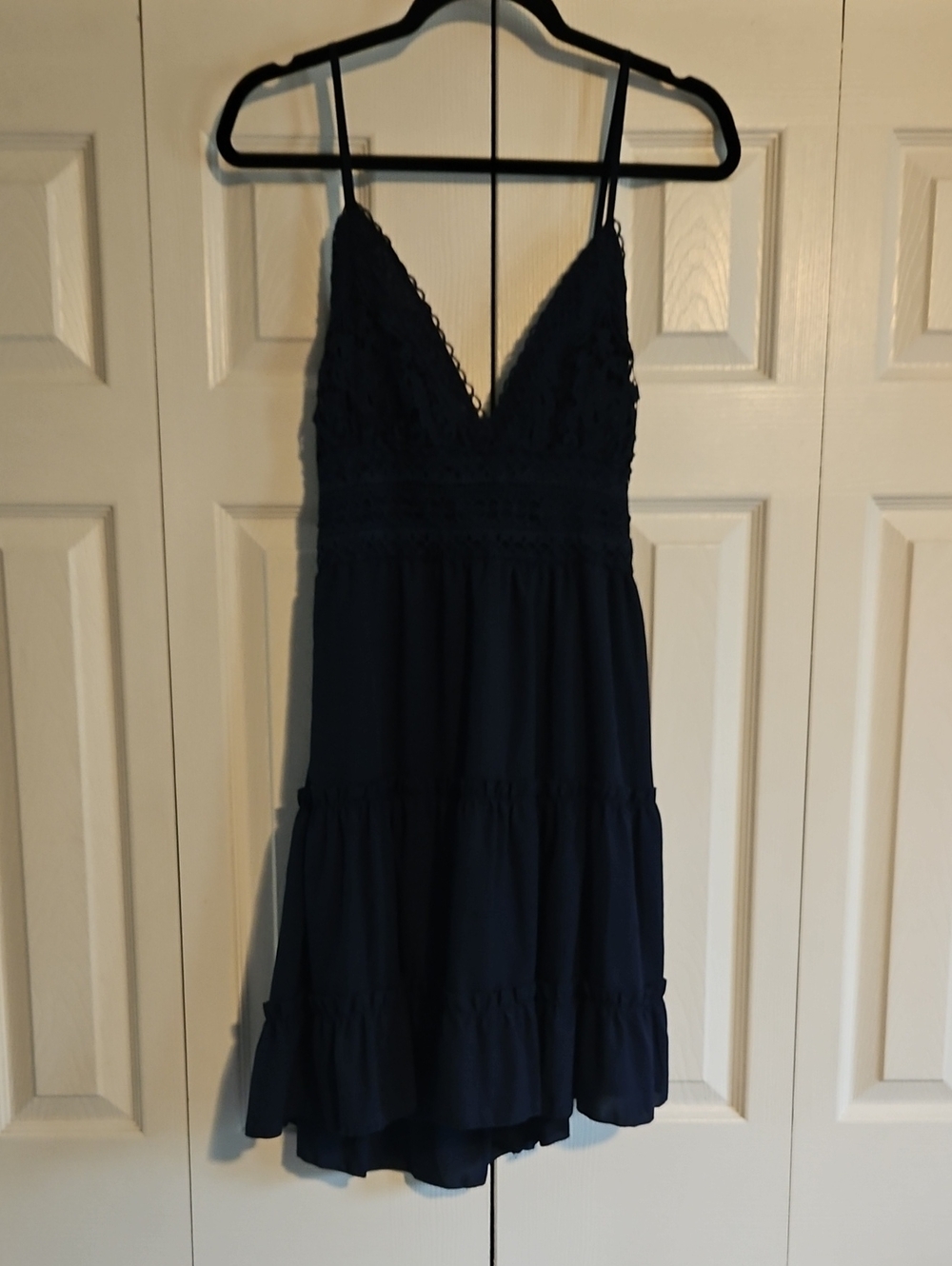 Navy Lace V-Neck Spaghetti Strap Mini Dress